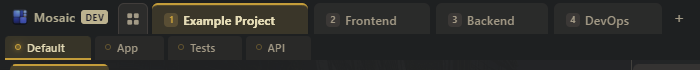 Context tabs within a workspace, each with its own color and label