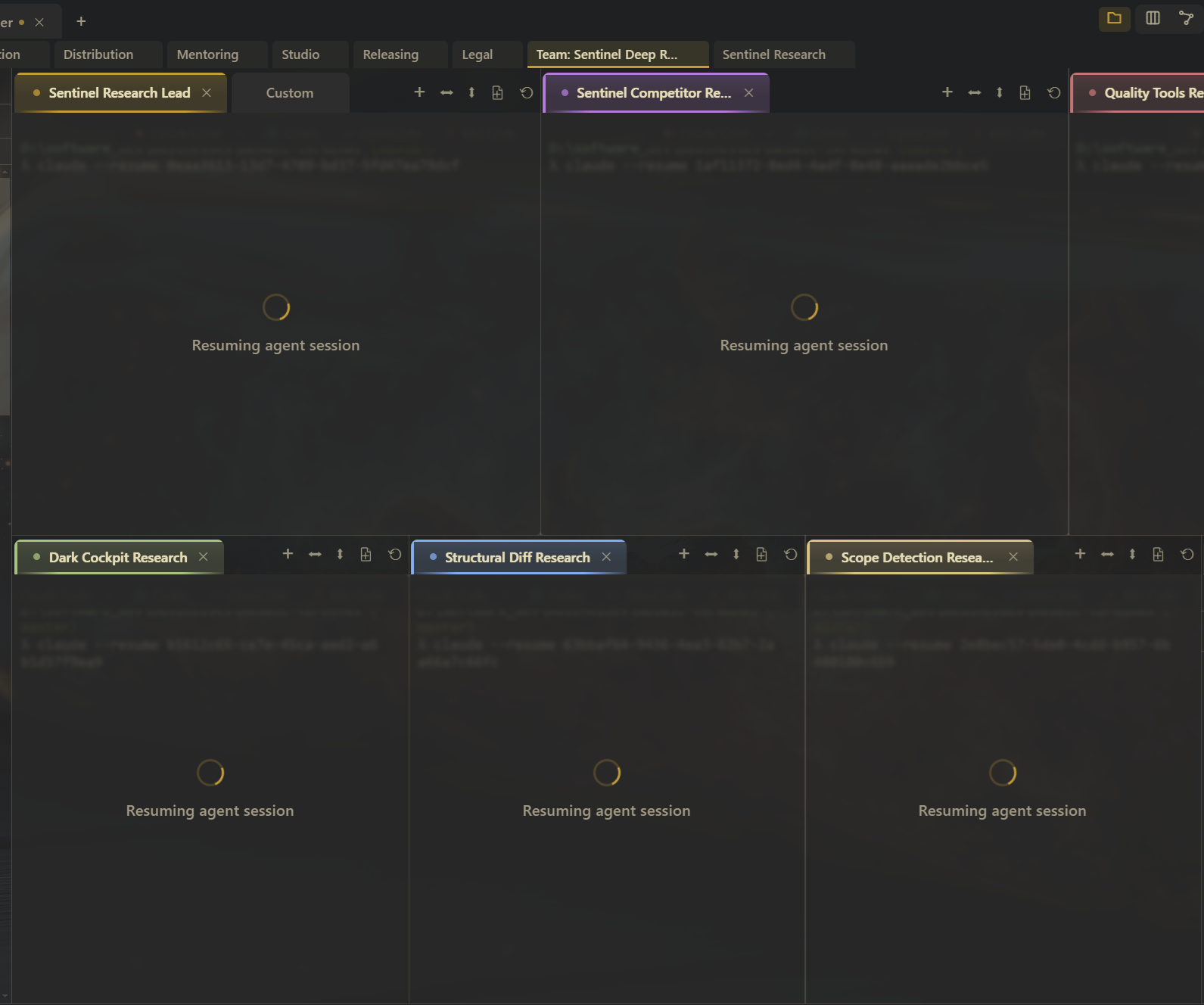 Six agents resuming their sessions simultaneously after a team revival